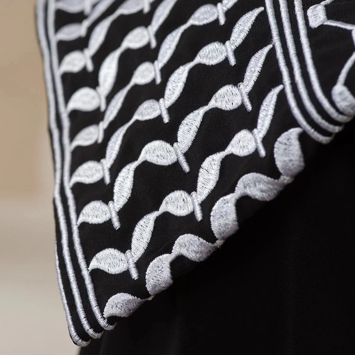 Archive Piece Keffiyeh-Embroidered Cuff Integrated Hijab Prayer Abaya - MP050 (Size Free Size Only)