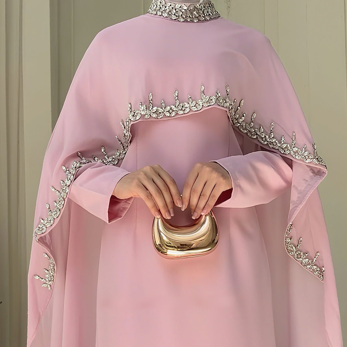Celestial Radiance Abaya Collection |Modest Luxury Rhinestone Embellished Cape Shawl Dresses Evening Elegance. (MA251) - Mariam's Collection
