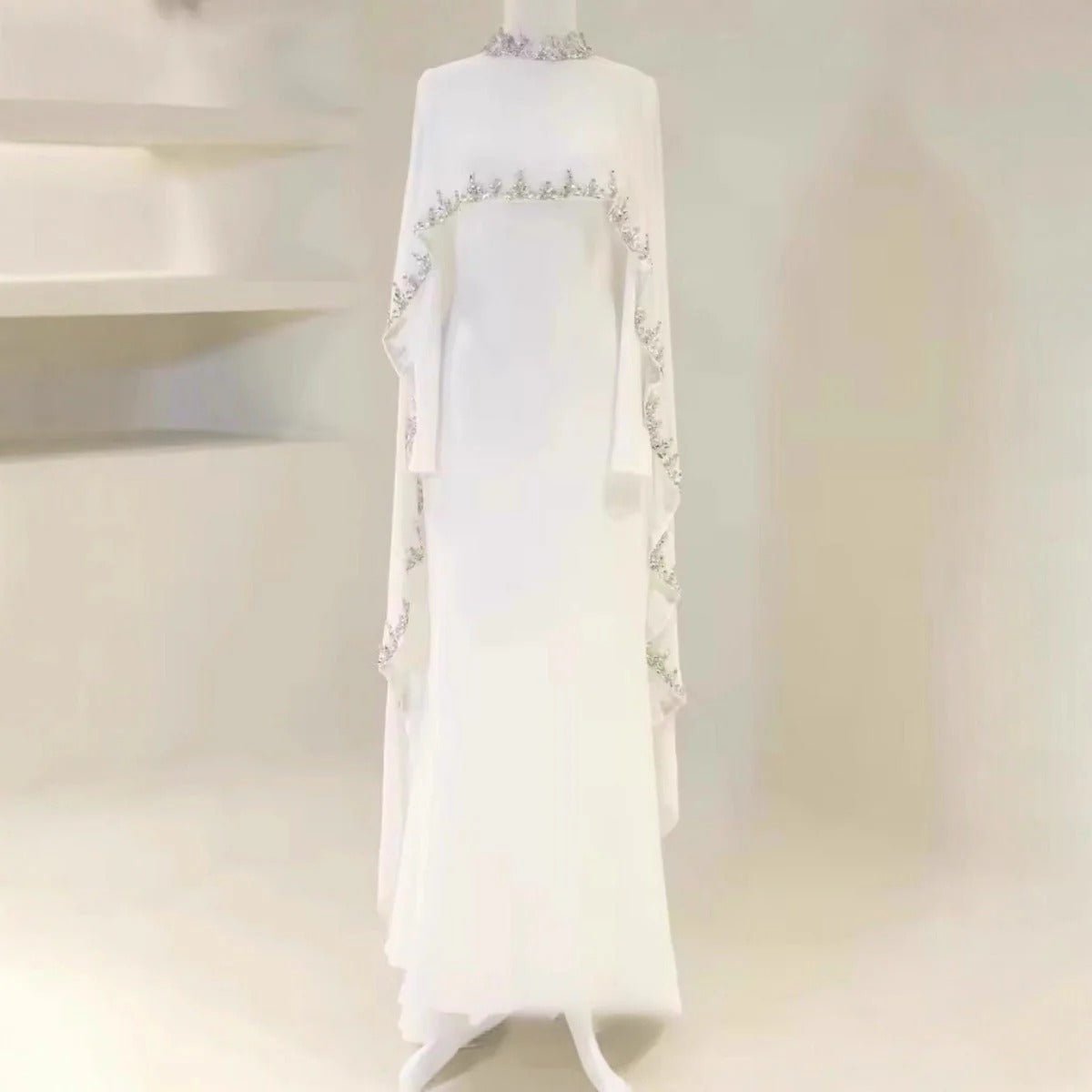 Celestial Radiance Abaya Collection |Modest Luxury Rhinestone Embellished Cape Shawl Dresses Evening Elegance. (MA251) - Mariam's Collection