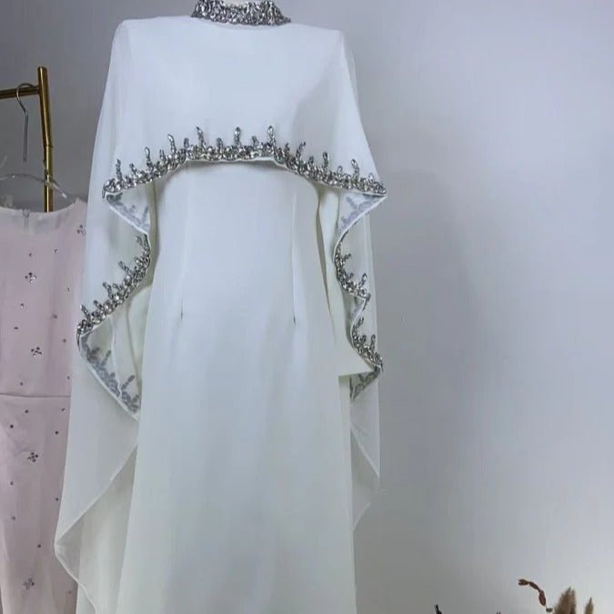 Celestial Radiance Abaya Collection |Modest Luxury Rhinestone Embellished Cape Shawl Dresses Evening Elegance. (MA251) - Mariam's Collection