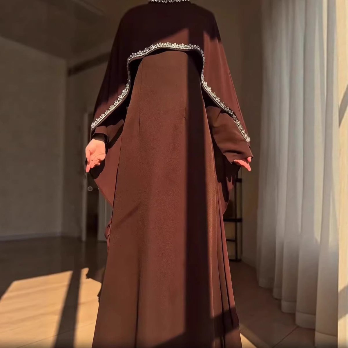 Celestial Rhinestone Cape Abaya | Luxury 2 - Piece Set (MA251) - Mariam's Collection