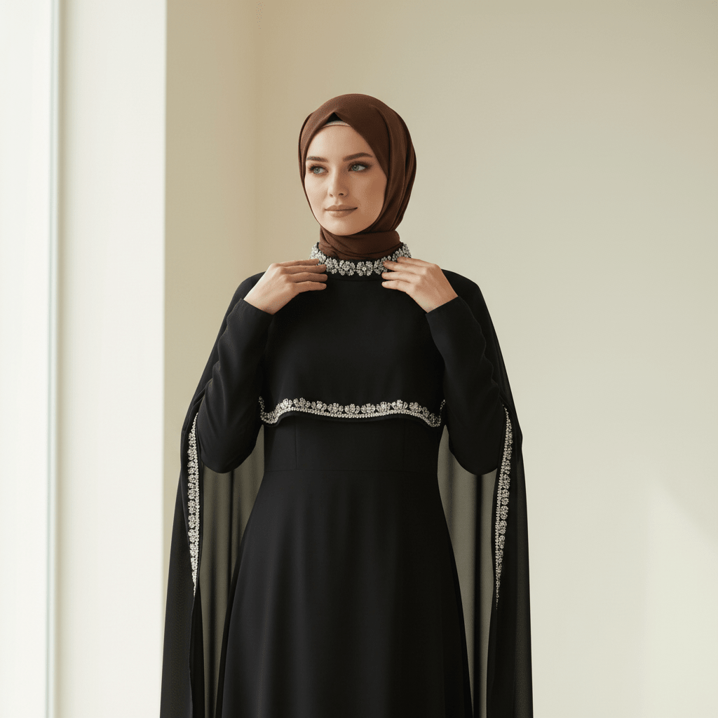 Celestial Rhinestone Cape Abaya | Luxury 2 - Piece Set(MA344) - Mariam's Collection