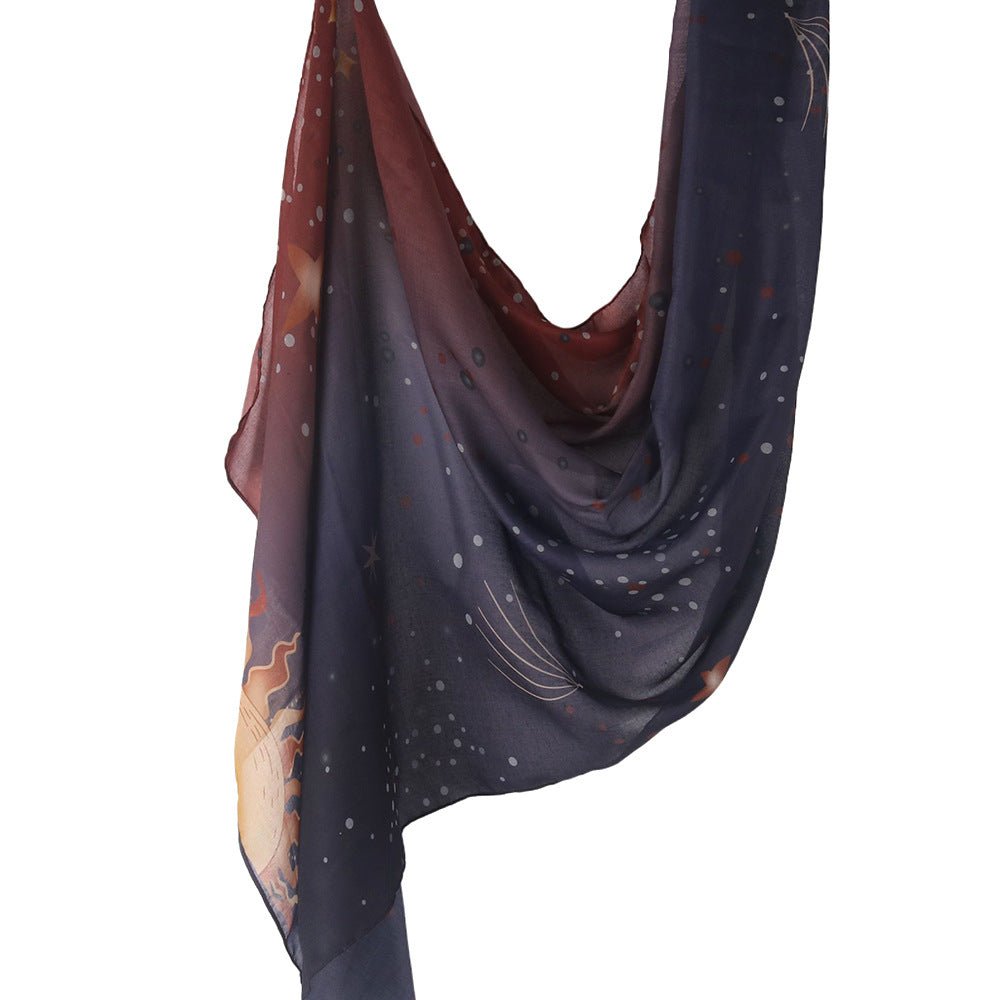 Celestial Sun & Galaxy Print Ombre Hijab Scarf(MH242) - Mariam's Collection