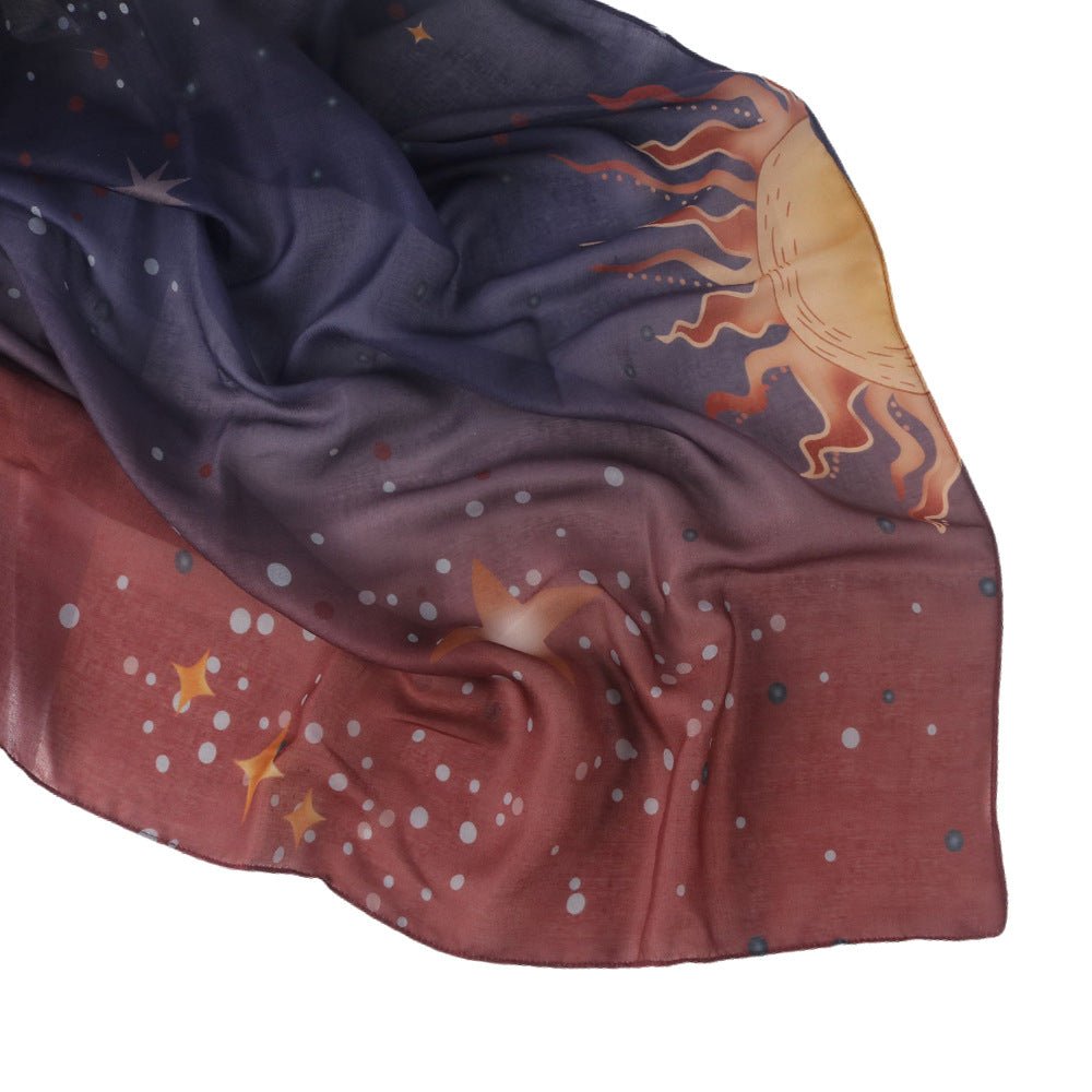 Celestial Sun & Galaxy Print Ombre Hijab Scarf(MH242) - Mariam's Collection