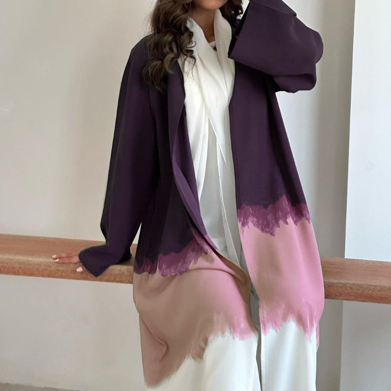 Tie-Dye Cape Cardigan Dress Abaya | Gradient Open Front Kimono Cover(MOA221)