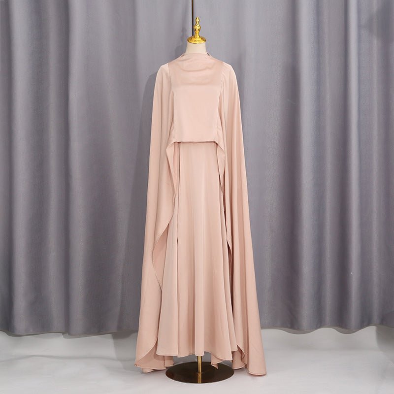 Champagne Satin Cape & Skirt Set(MS314) - Mariam's Collection