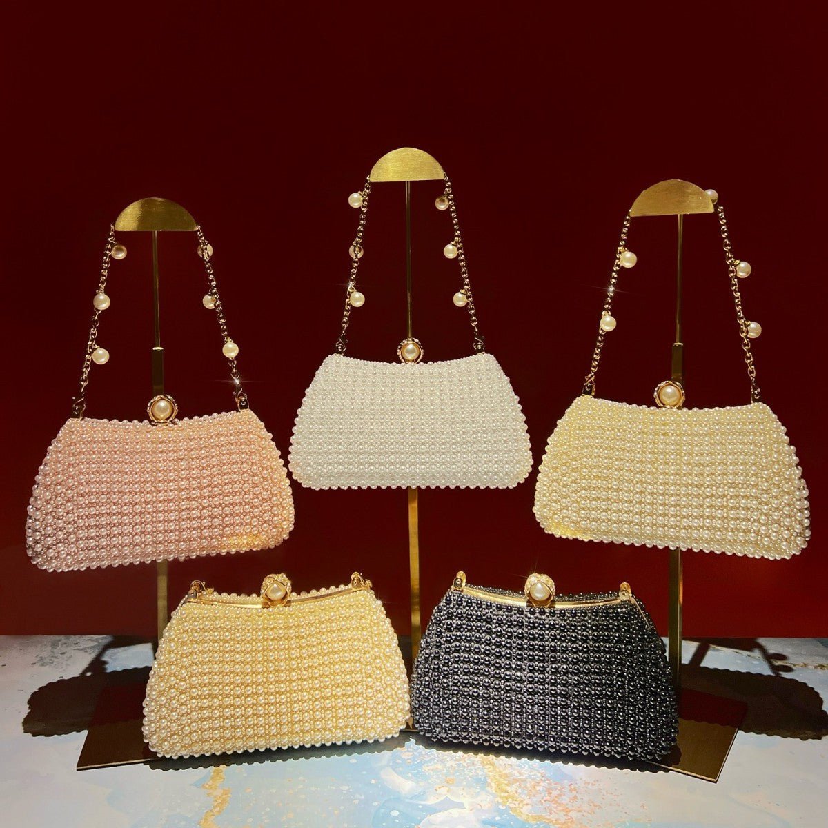 Chic Faux Pearl Evening Clutch – Pearl Chain Strap Bag