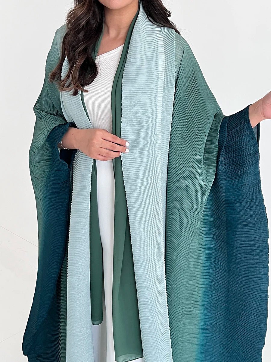 Chic Pleated Ombre Batwing Open Abaya (MOA120） - Mariam's Collection