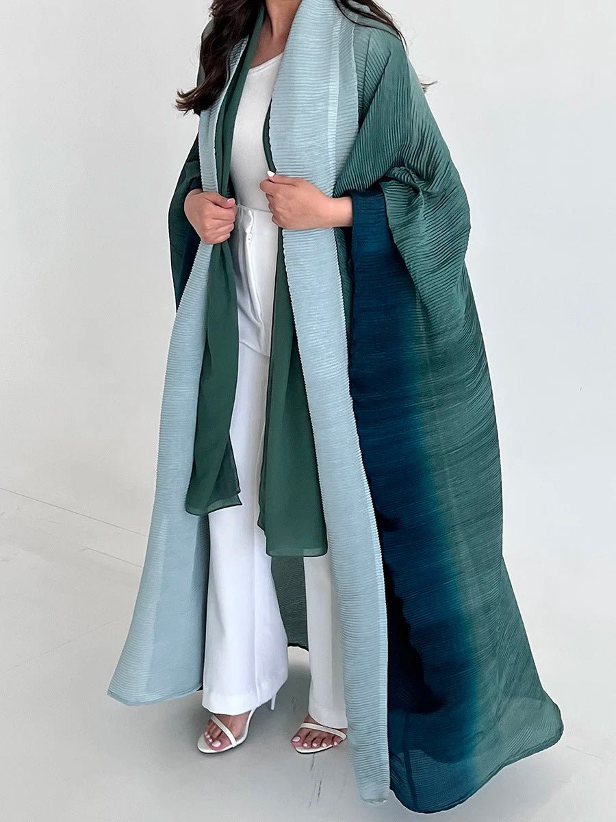 Chic Pleated Ombre Batwing Open Abaya (MOA120） - Mariam's Collection