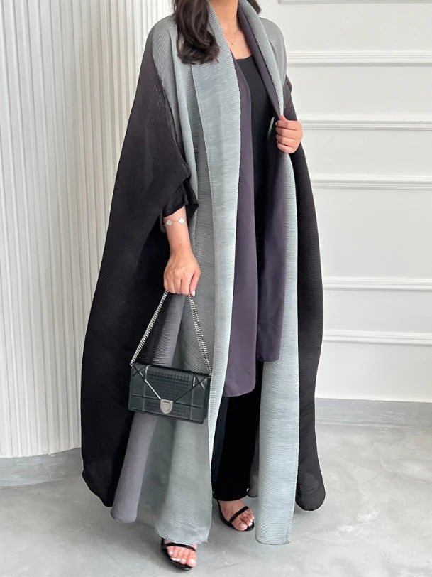 Chic Pleated Ombre Batwing Open Abaya (MOA120） - Mariam's Collection