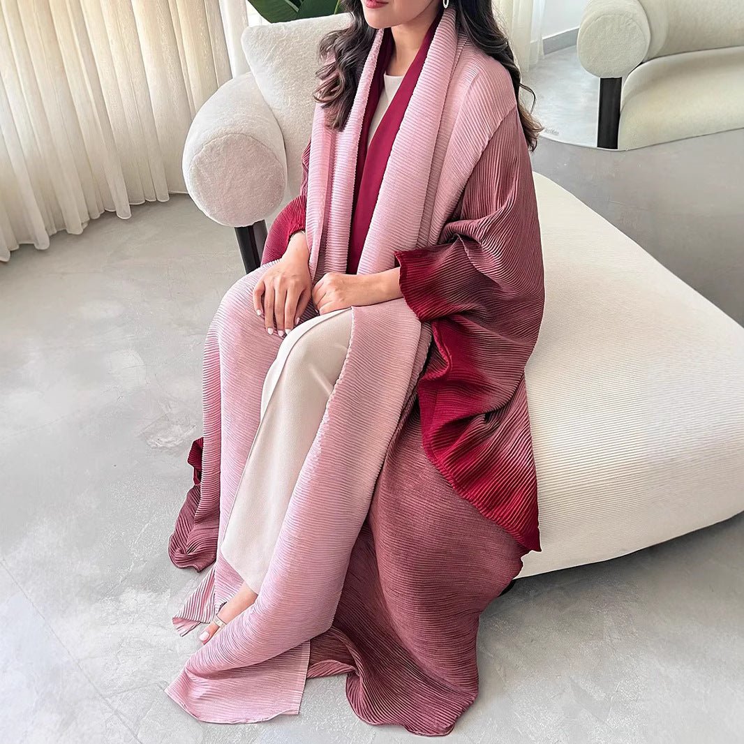 Chic Pleated Ombre Batwing Open Abaya (MOA120） - Mariam's Collection