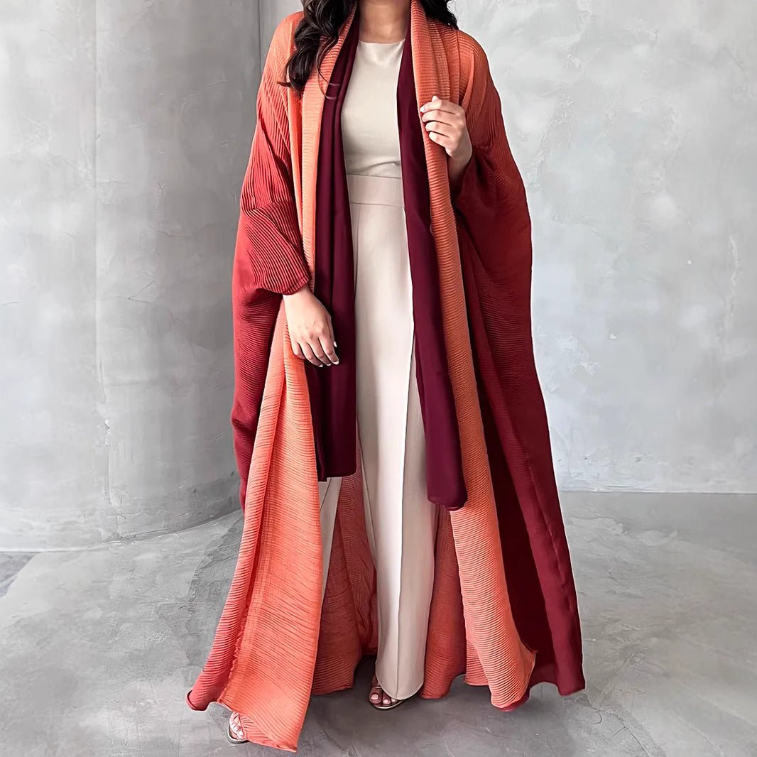 Chic Pleated Ombre Batwing Open Abaya (MOA120） - Mariam's Collection