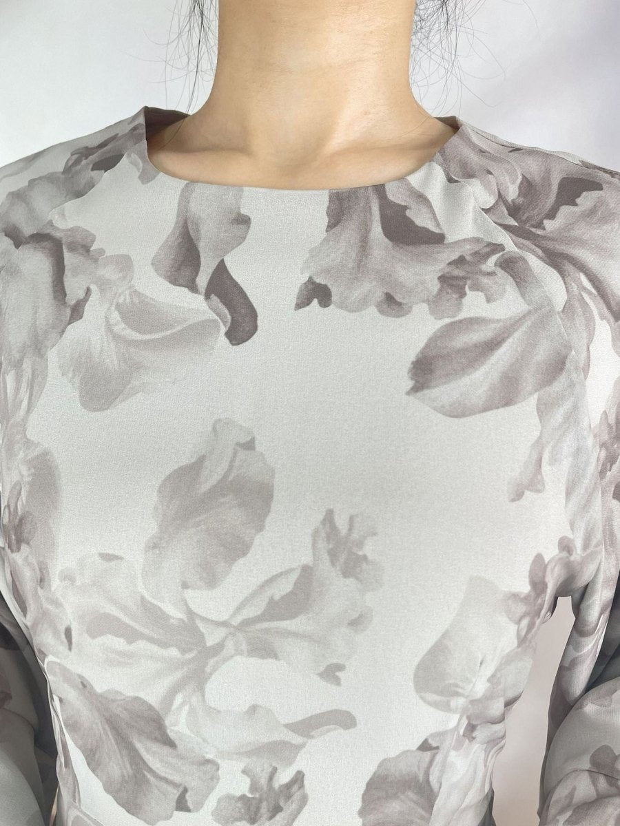 Chiffon Blossom Printed Flared Sleeve Abaya (MA149) - Mariam's Collection