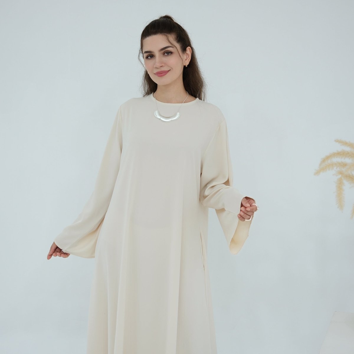 Chiffon Crinkle Flared Sleeve Tiered Open Abaya Set(MOA341) - Mariam's Collection