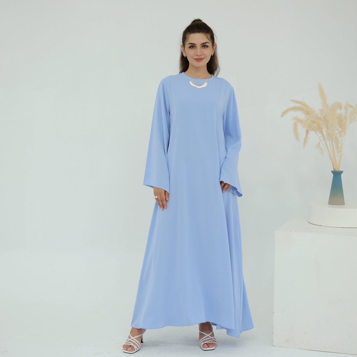 Chiffon Crinkle Flared Sleeve Tiered Open Abaya Set(MOA341) - Mariam's Collection
