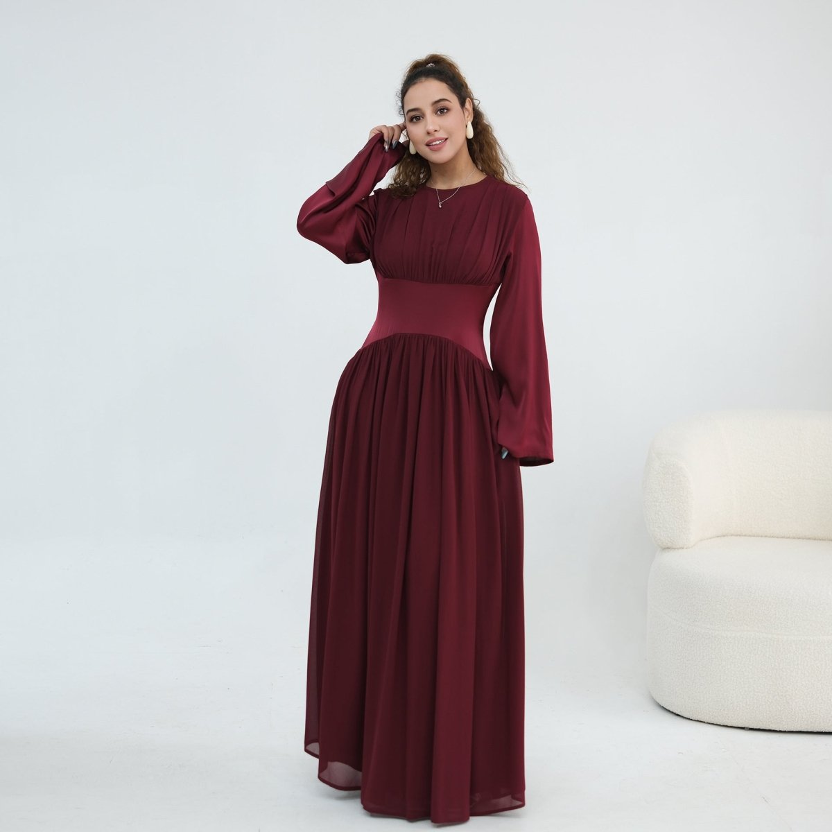 Chiffon Flared Sleeve Maxi Dress(MS498) - Mariam's Collection