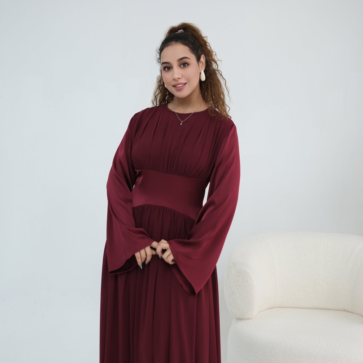 Chiffon Flared Sleeve Maxi Dress(MS498) - Mariam's Collection
