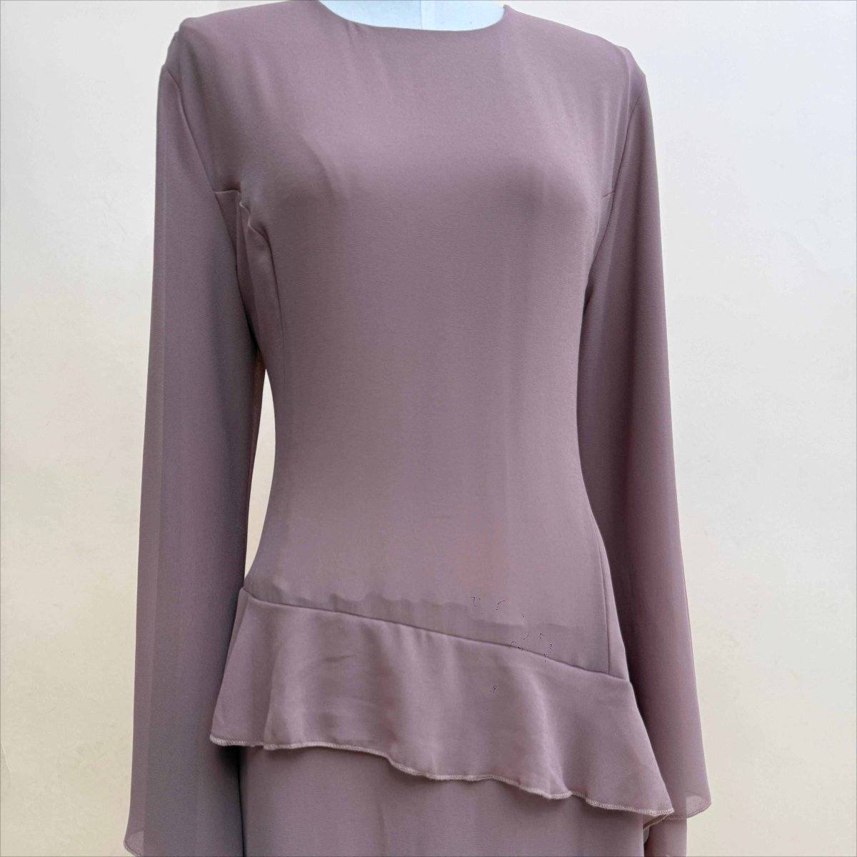 Chiffon Ruffle Gown with Tie - Back | Bell Sleeve Tiered Maxi Dress(MS227) - Mariam's Collection