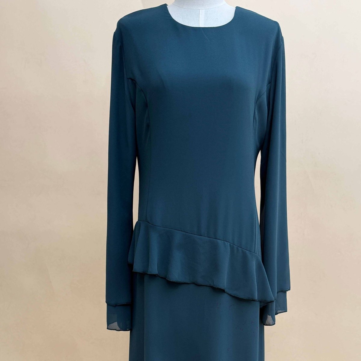 Chiffon Ruffle Gown with Tie - Back | Bell Sleeve Tiered Maxi Dress(MS227) - Mariam's Collection