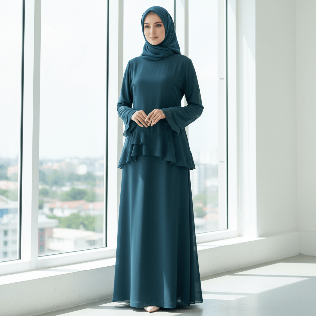 Chiffon Ruffle Gown with Tie - Back | Bell Sleeve Tiered Maxi Dress(MS227) - Mariam's Collection
