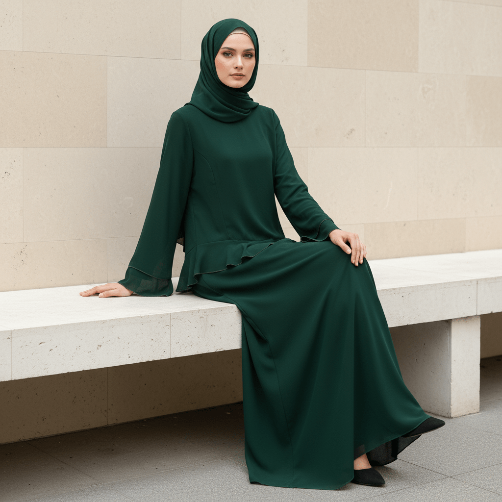 Chiffon Ruffle Gown with Tie - Back | Bell Sleeve Tiered Maxi Dress(MS227) - Mariam's Collection