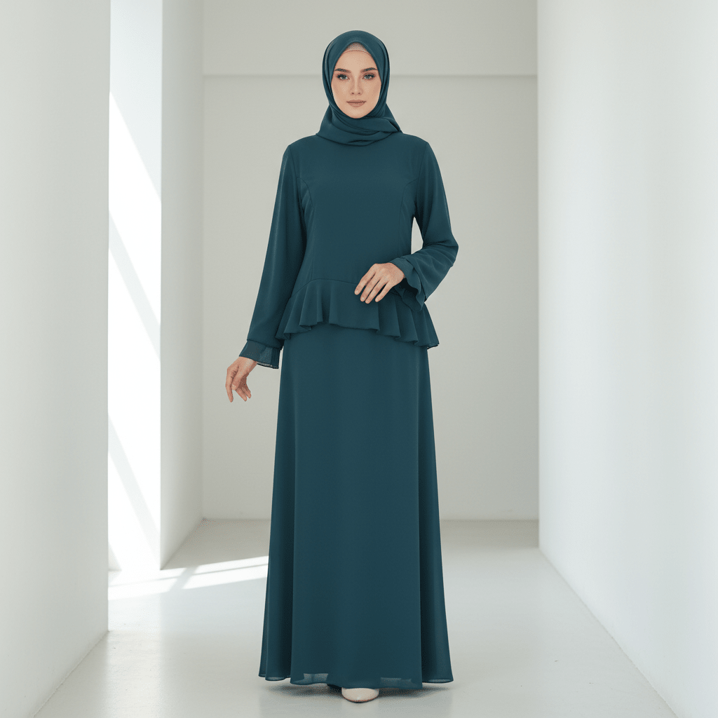 Chiffon Ruffle Gown with Tie - Back | Bell Sleeve Tiered Maxi Dress(MS227) - Mariam's Collection