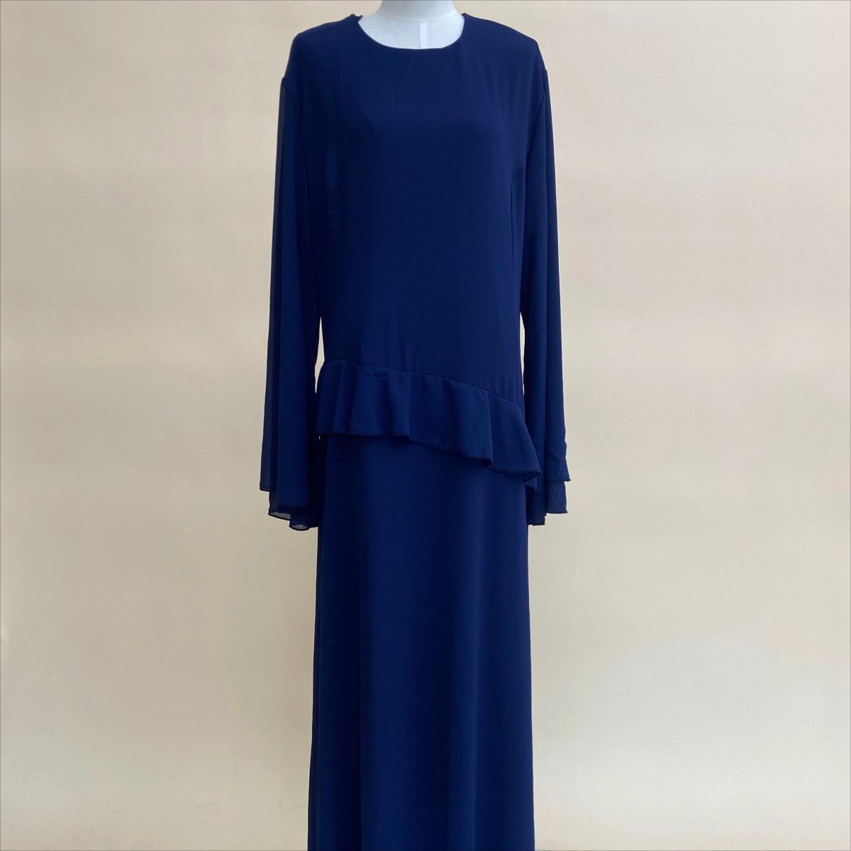 Chiffon Ruffle Gown with Tie - Back | Bell Sleeve Tiered Maxi Dress(MS227) - Mariam's Collection