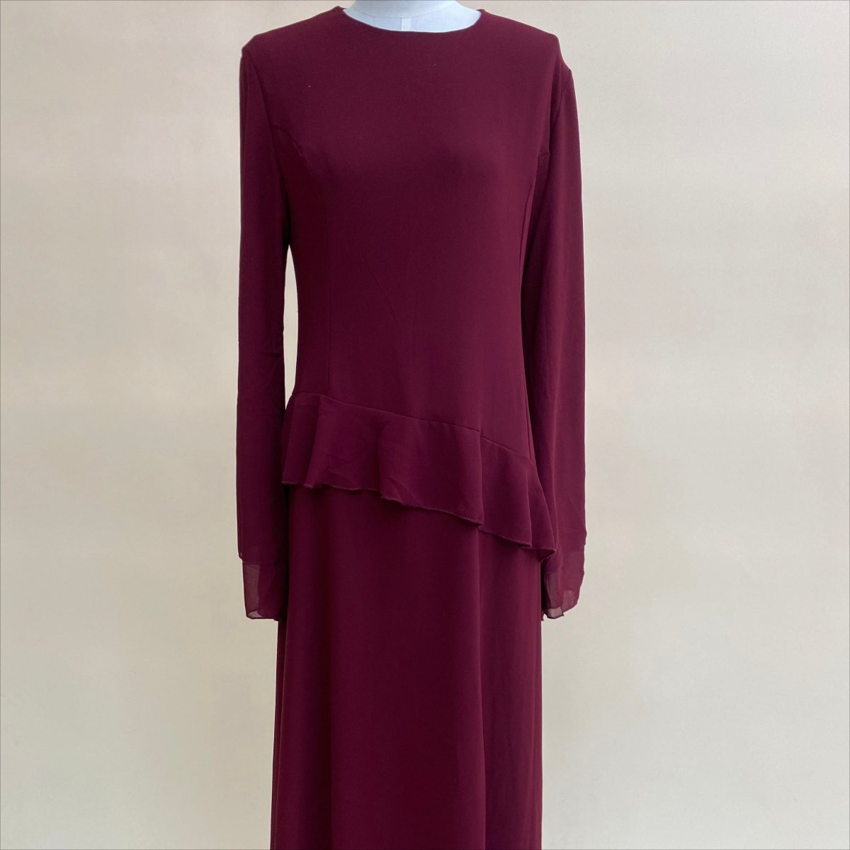 Chiffon Ruffle Gown with Tie - Back | Bell Sleeve Tiered Maxi Dress(MS227) - Mariam's Collection