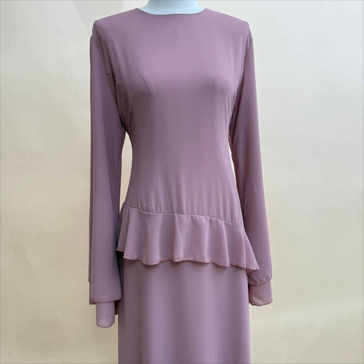 Chiffon Ruffle Gown with Tie - Back | Bell Sleeve Tiered Maxi Dress(MS227) - Mariam's Collection