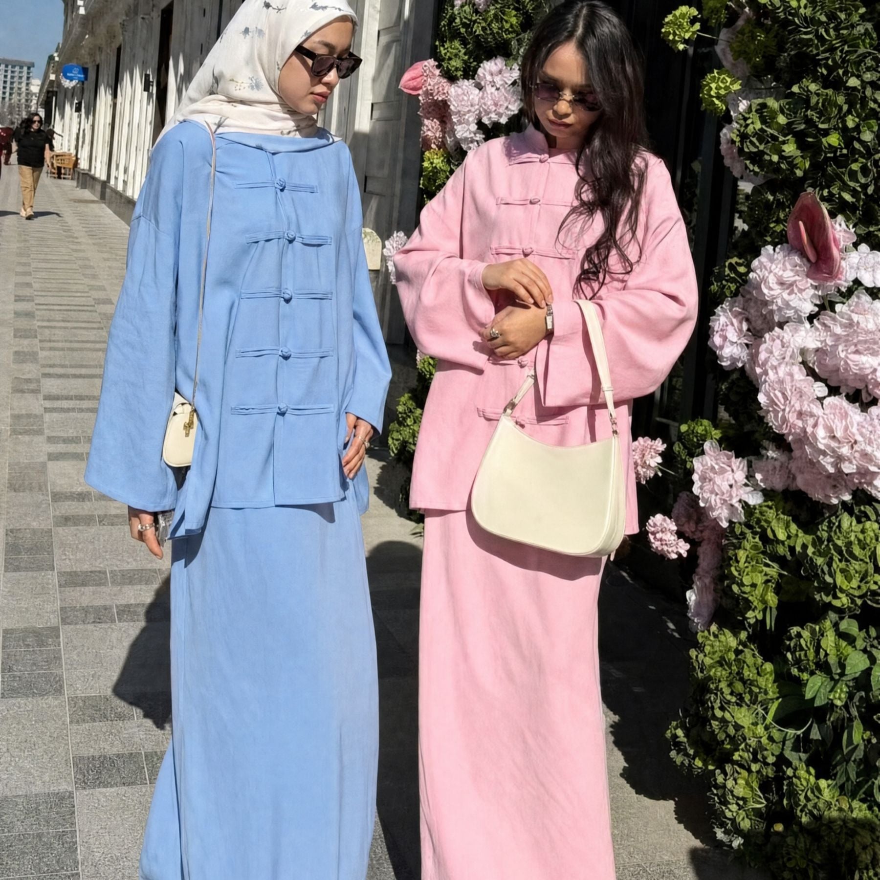 Chinese Frog Button Tunic & Lined Maxi Skirt Two-Piece Set(MS514) - Mariam's Collection