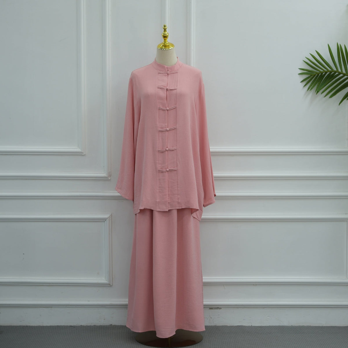 Chinese Frog Button Tunic & Lined Maxi Skirt Two-Piece Set(MS514) - Mariam's Collection