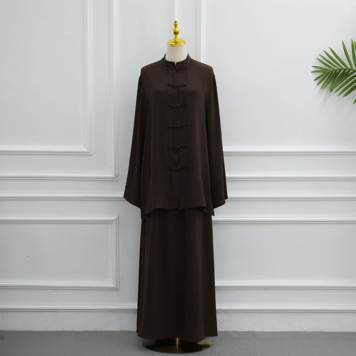 Chinese Frog Button Tunic & Lined Maxi Skirt Two-Piece Set(MS514) - Mariam's Collection