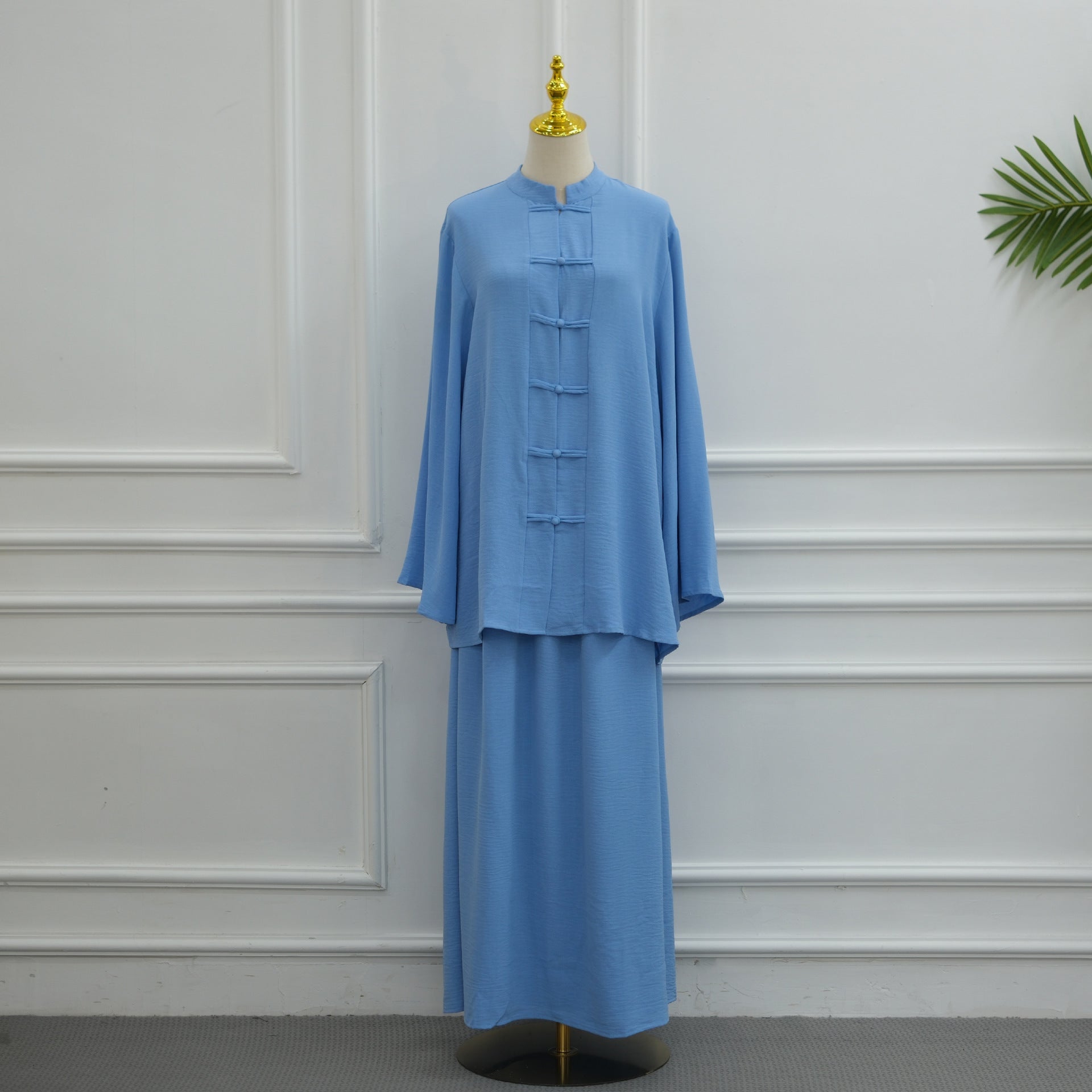 Chinese Frog Button Tunic & Lined Maxi Skirt Two-Piece Set(MS514) - Mariam's Collection