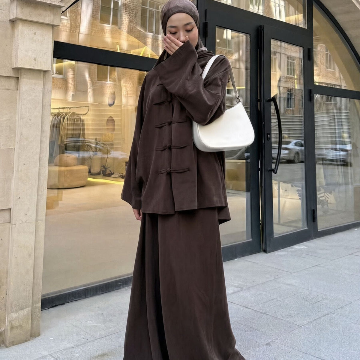 Chinese Frog Button Tunic & Lined Maxi Skirt Two-Piece Set(MS514) - Mariam's Collection