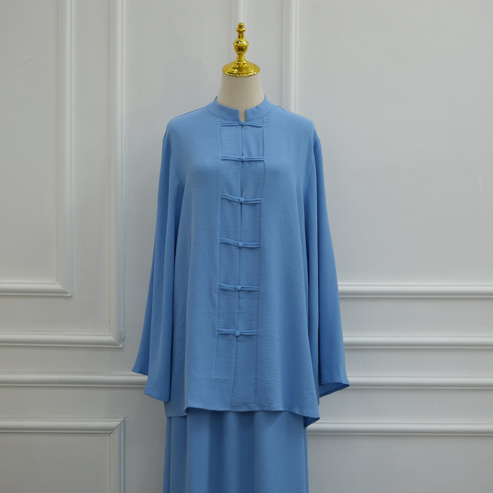 Chinese Frog Button Tunic & Lined Maxi Skirt Two-Piece Set(MS514) - Mariam's Collection