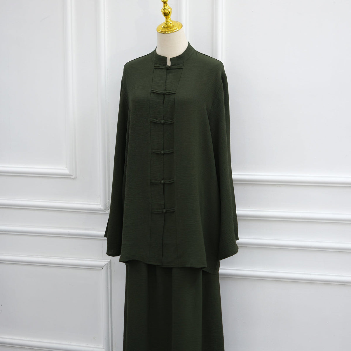 Chinese Frog Button Tunic & Lined Maxi Skirt Two-Piece Set(MS514) - Mariam's Collection