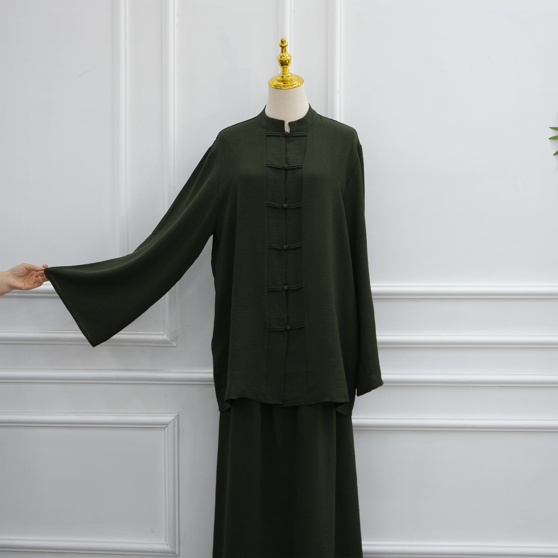 Chinese Frog Button Tunic & Lined Maxi Skirt Two-Piece Set(MS514) - Mariam's Collection