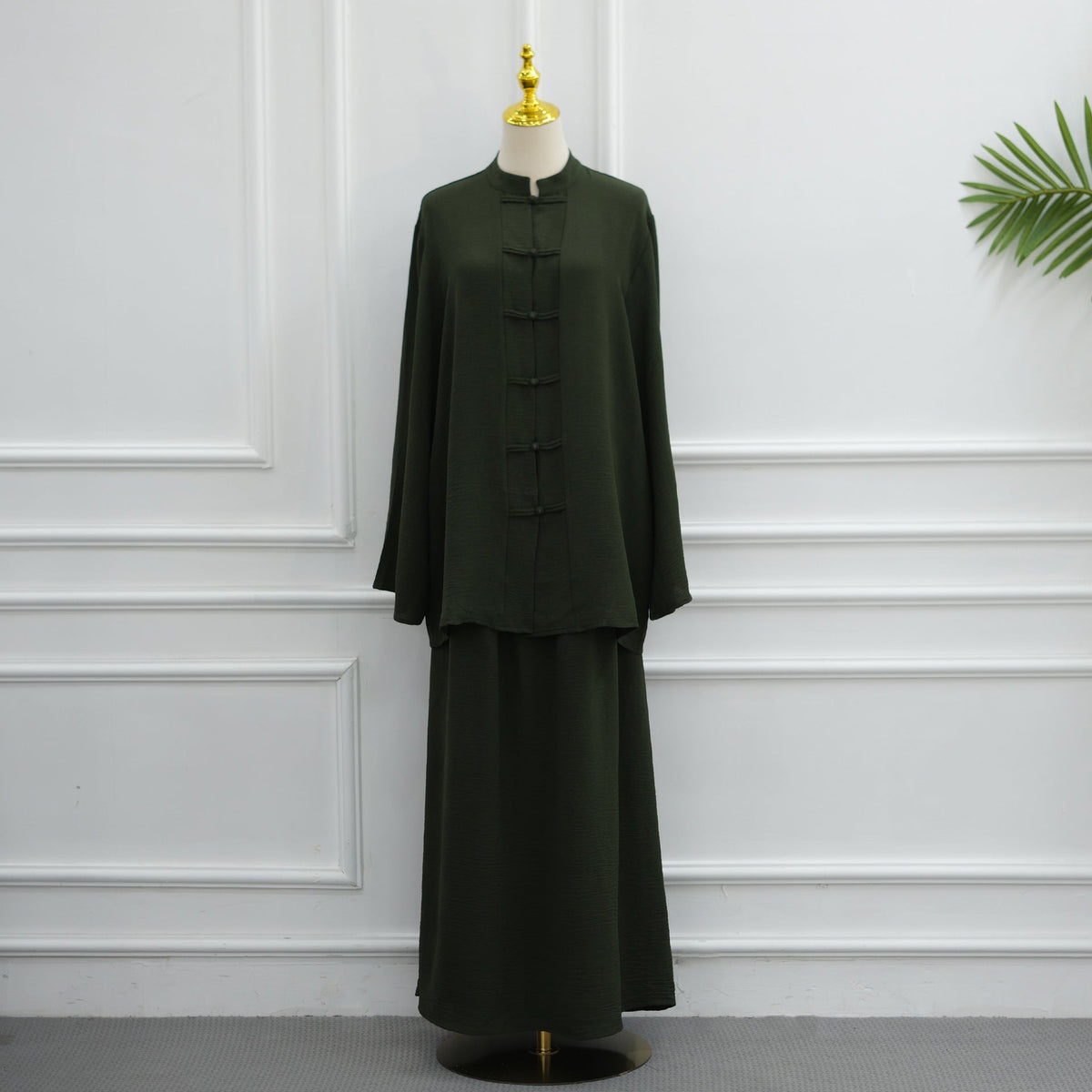 Chinese Frog Button Tunic & Lined Maxi Skirt Two-Piece Set(MS514) - Mariam's Collection