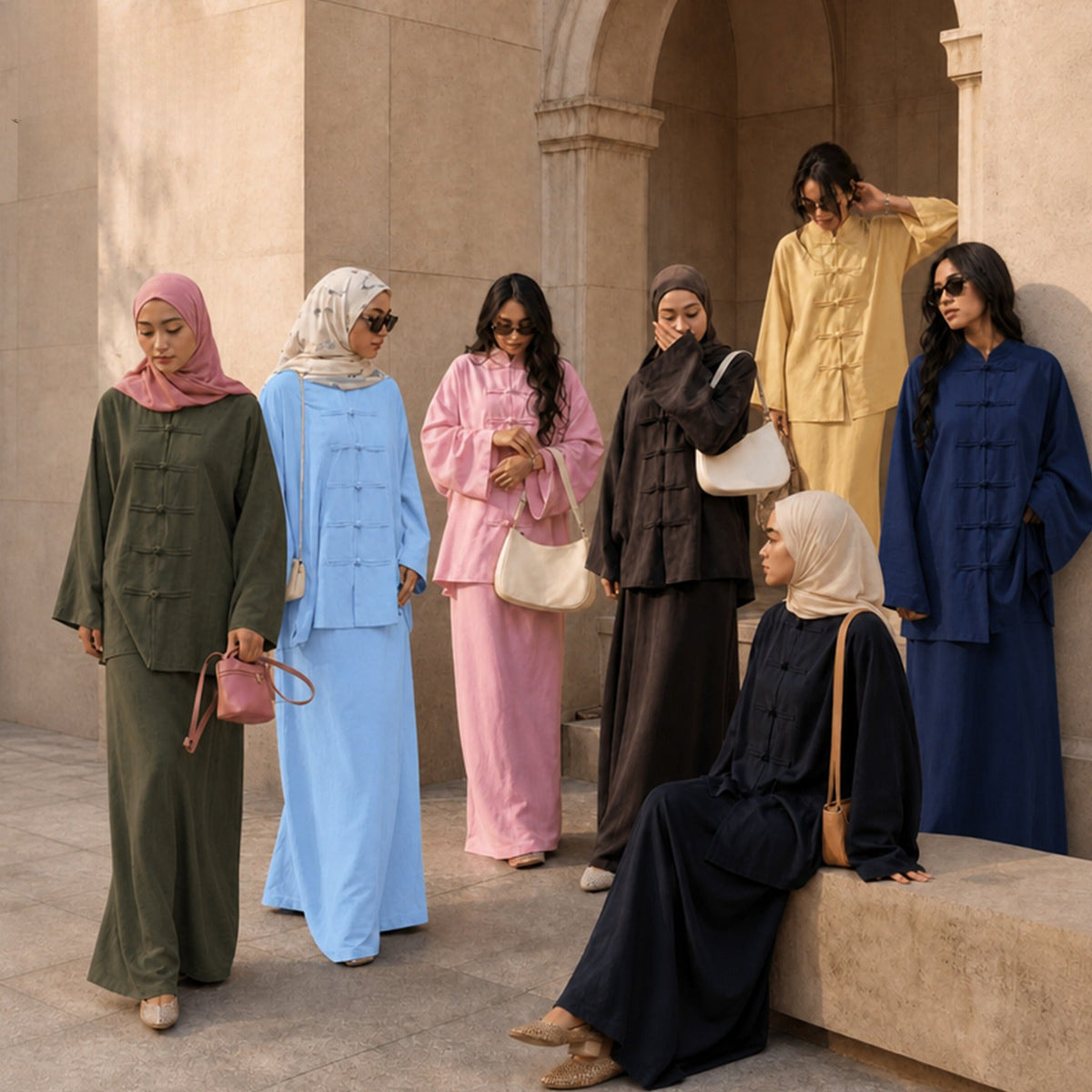 Chinese Frog Button Tunic & Lined Maxi Skirt Two-Piece Set(MS514) - Mariam's Collection
