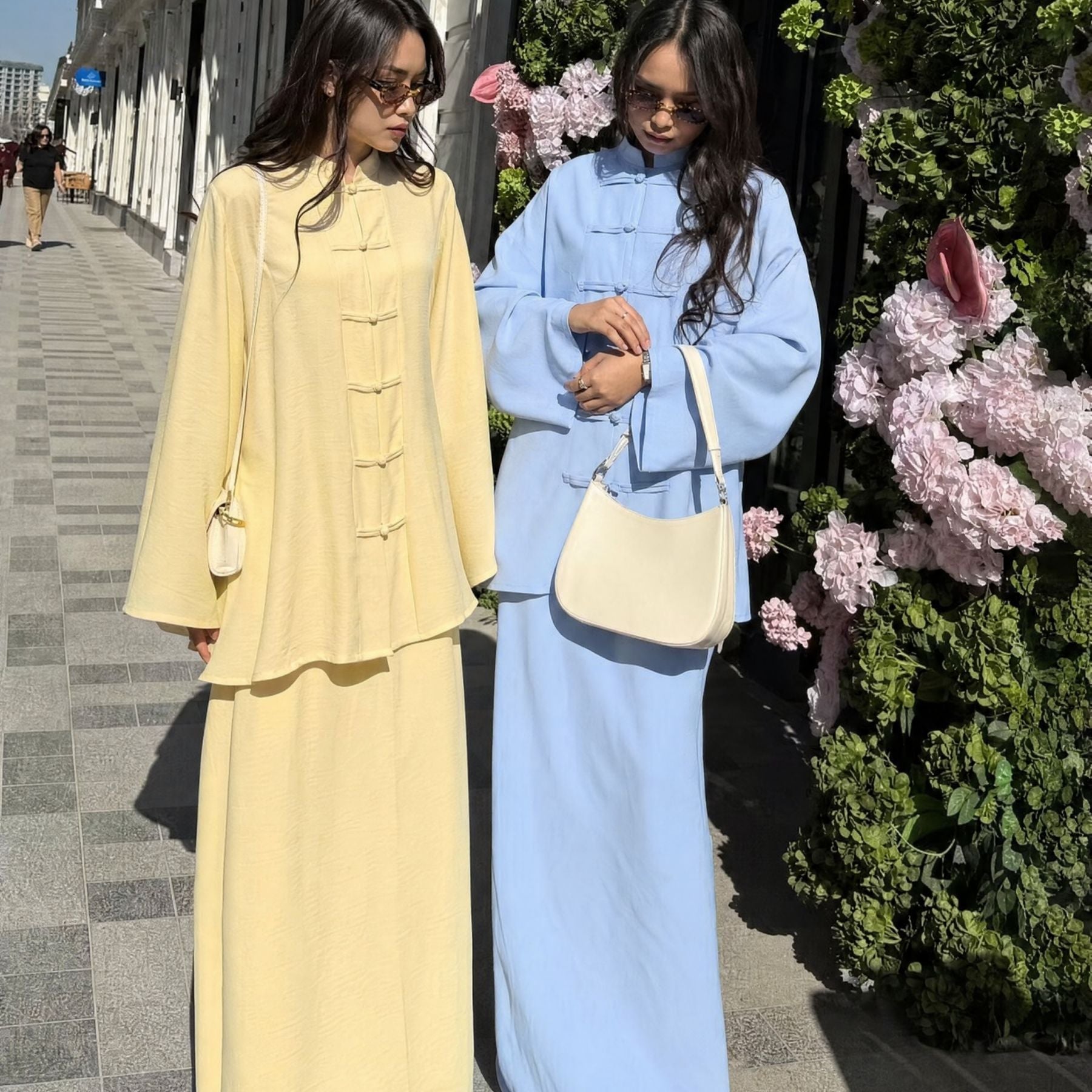 Chinese Frog Button Tunic & Lined Maxi Skirt Two-Piece Set(MS514) - Mariam's Collection