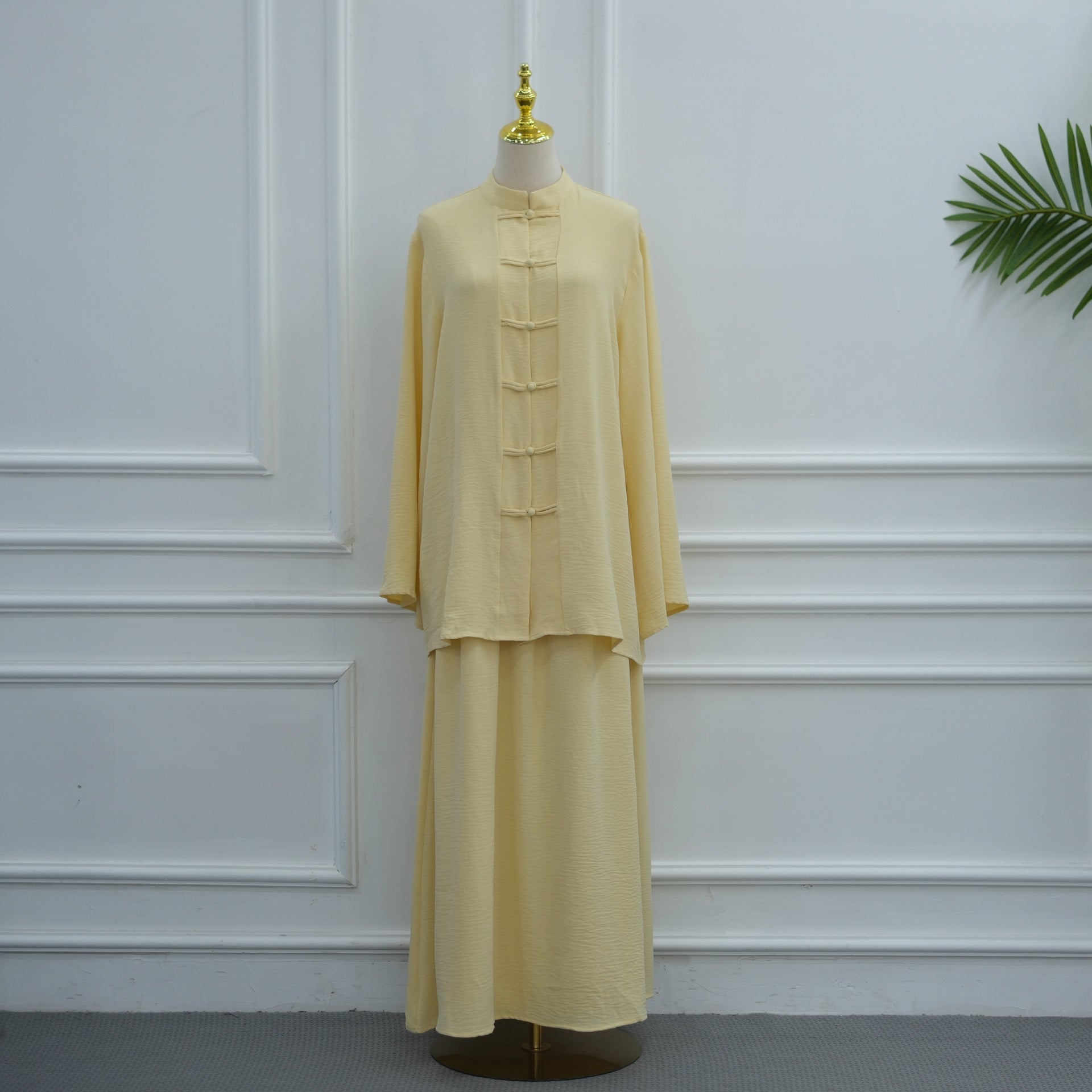 Chinese Frog Button Tunic & Lined Maxi Skirt Two-Piece Set(MS514) - Mariam's Collection