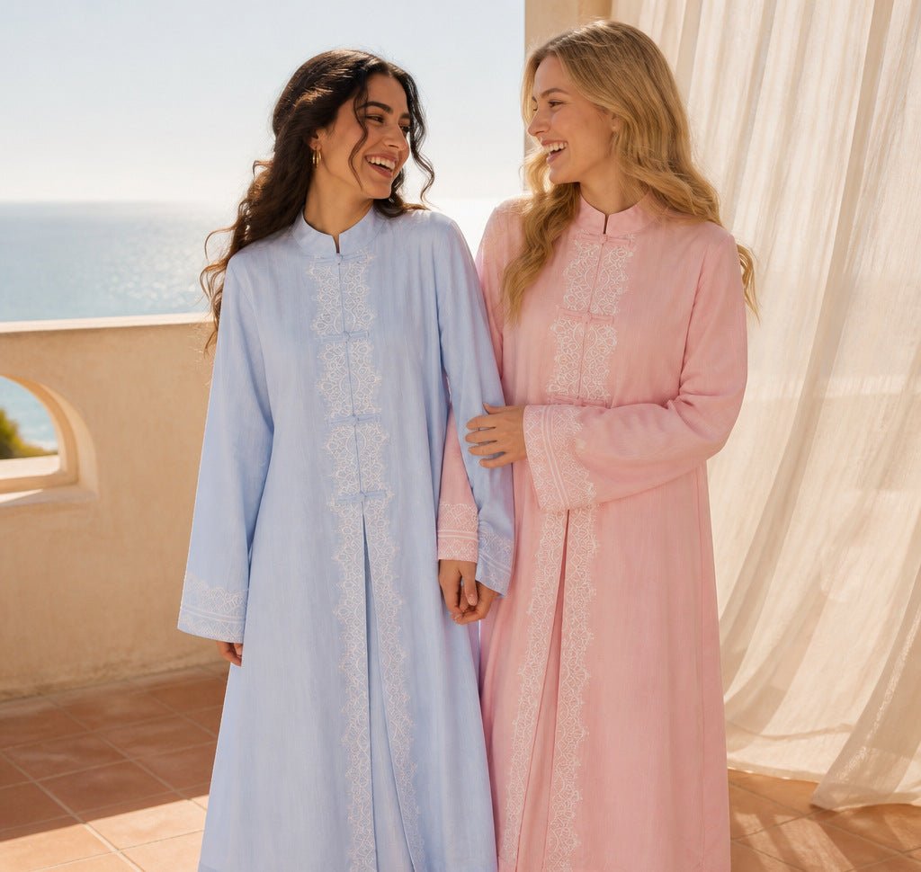 Chinese-Inspired Frog Button Lace Tunic & Wide-Leg Pants Set(MS572) - Mariam's Collection