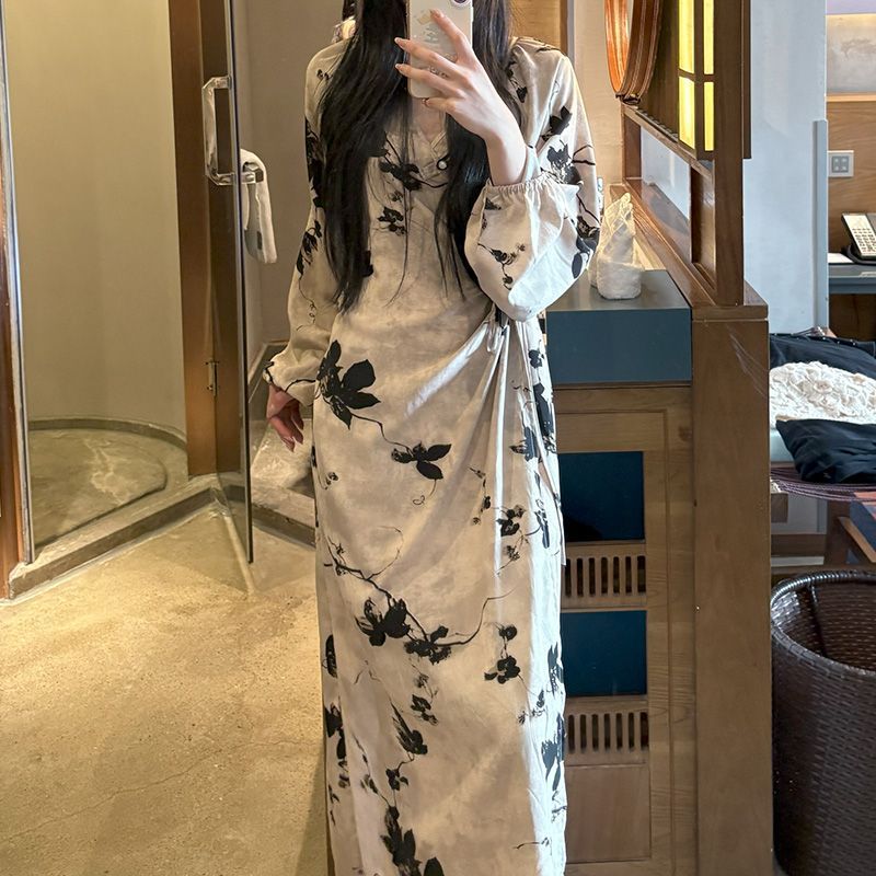 Chinese Style Jacquard & Print Maxi Wrap Dress(MS424) - Mariam's Collection