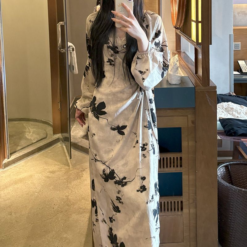 Chinese Style Jacquard & Print Maxi Wrap Dress(MS424) - Mariam's Collection