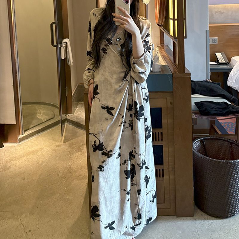 Chinese Style Jacquard & Print Maxi Wrap Dress(MS424) - Mariam's Collection