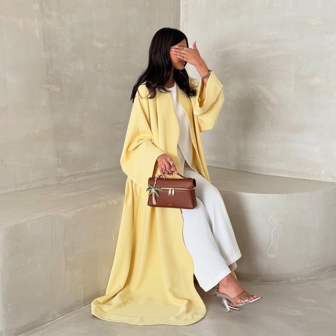 Collarless Open Front Abaya – Lemon Yellow Summer Abaya