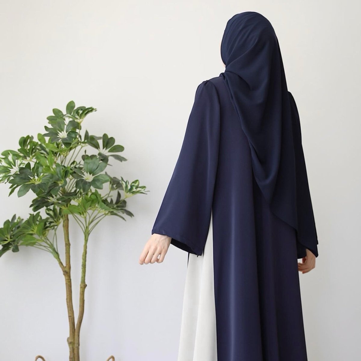 Colorblock Side - Tie Abaya | Two - Tone Round Neck Maxi Dress(MA362) - Mariam's Collection