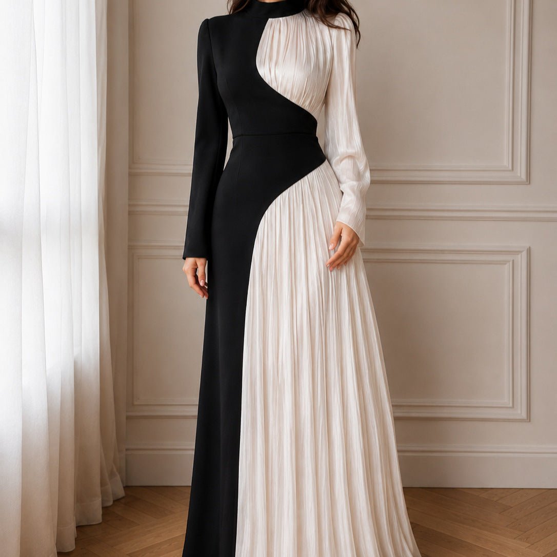 Colour-Block Pleated Maxi Dress(MS504) - Mariam's Collection