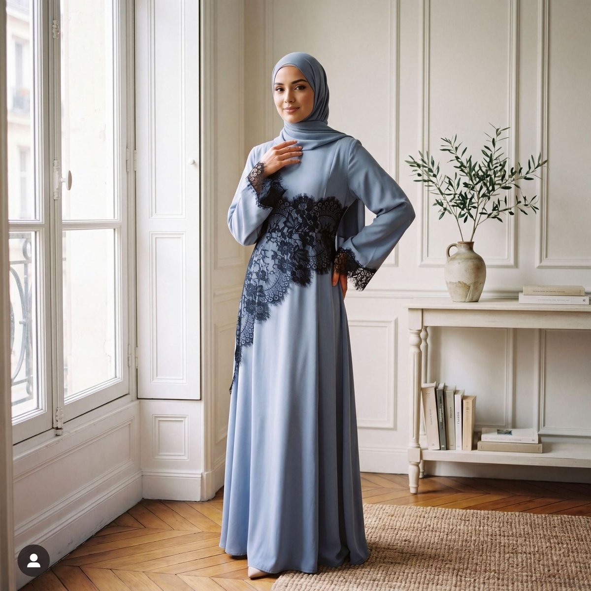 Contrast Lace Waist Panel Maxi Dress(MS409) - Mariam's Collection