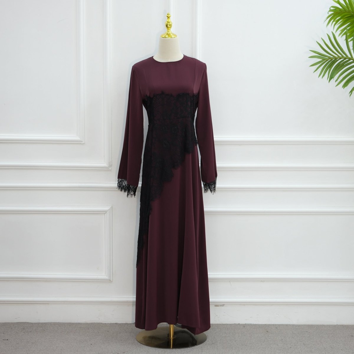 Contrast Lace Waist Panel Maxi Dress(MS409) - Mariam's Collection